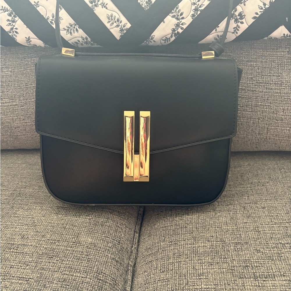 Black Handbag with Gold Accents